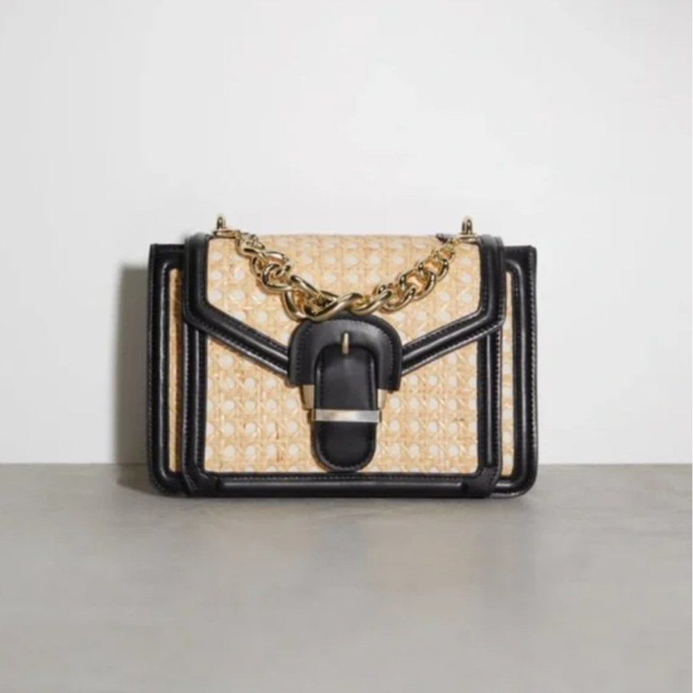 ZARA CROSSBODY AND CHAIN HANDLE RATTAN CROSSBODY BAG NWT